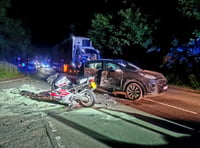 Two hurt in crash between motorbike and SUV