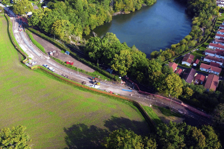 An aerial photo of the road’s new route, with New Park to the right of the picture.