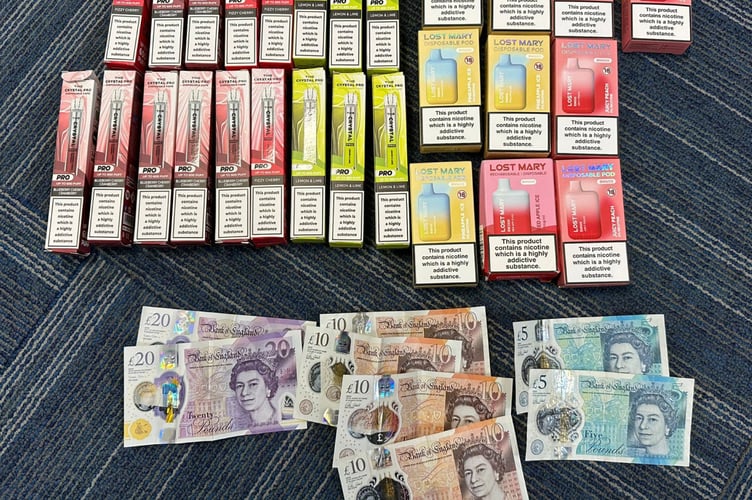 A 15-year-old has been caught selling vapes in Newton Abbot town centre.
Picture; police (17-5-23)