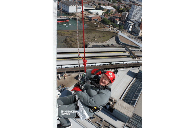 Bernice descending the Spinnaker Tower.