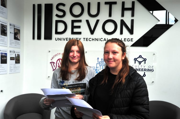 GCSE results day at South Devon University Technical College. GCSE results day at South Devon University Technical College. Katie Reed and Kaydie Sumner who will be returning to SDUTC for health and social care studies.