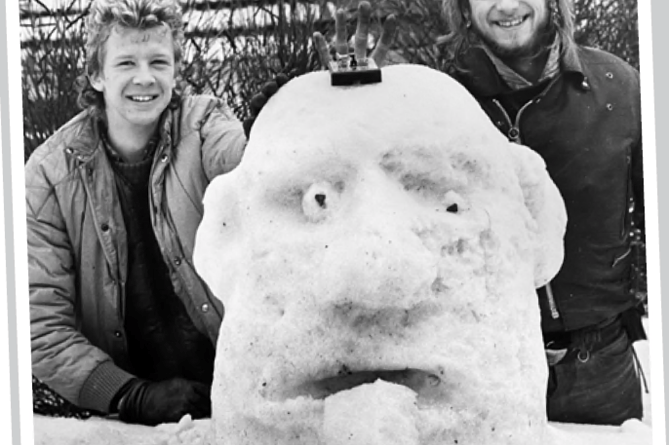 Snow sculpture in Ipplepen created by Greme Burford and Philip Maunder.