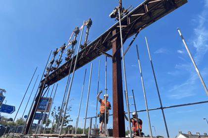Restoration work gets under way on iconic railway gantry