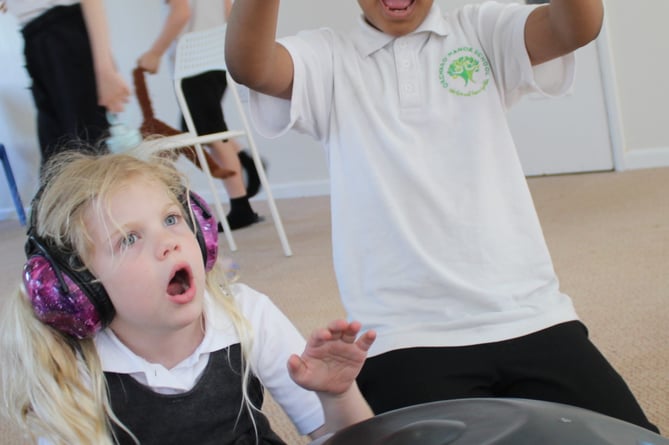 Orchard Manor school children at drumming workshop 