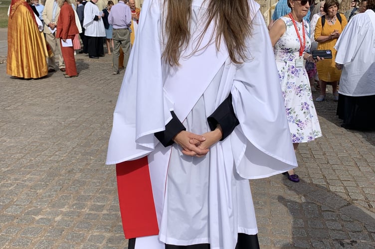 Revd Jenny Weigel at Exeter Cathedral to mark the 30th anniversary of the ordination of women in the Church of England 