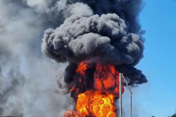 Dramatic images from today's industrial blaze at Heathfield. Photo: Newton Abbot Fire Station