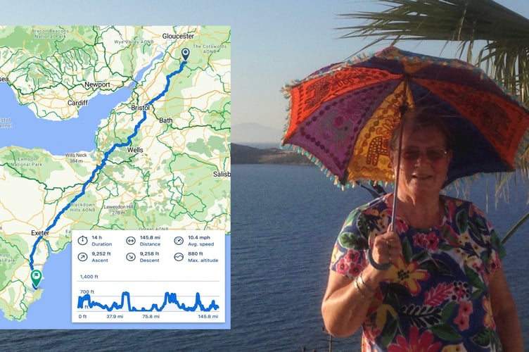 Jenny Gibson and a map of son Will's bike ride raising money for Rowcroft Hospice which cared for her. 