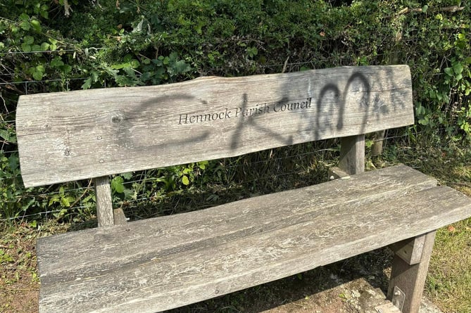 Graffiti on a bench in Chudleigh Knighton. Photo Hennock parish council