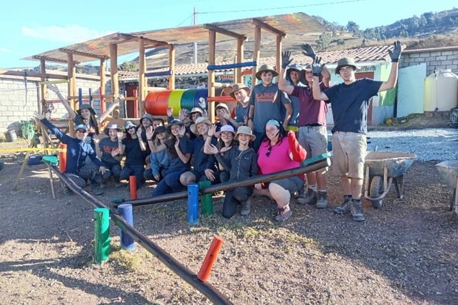 Students working during their Peru trek. 