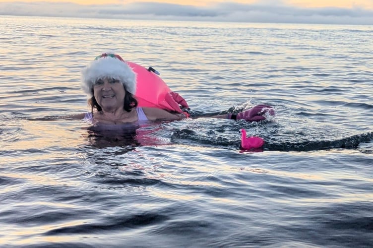 Debbie Sewell during her charity 12 Swims of Christmas. 